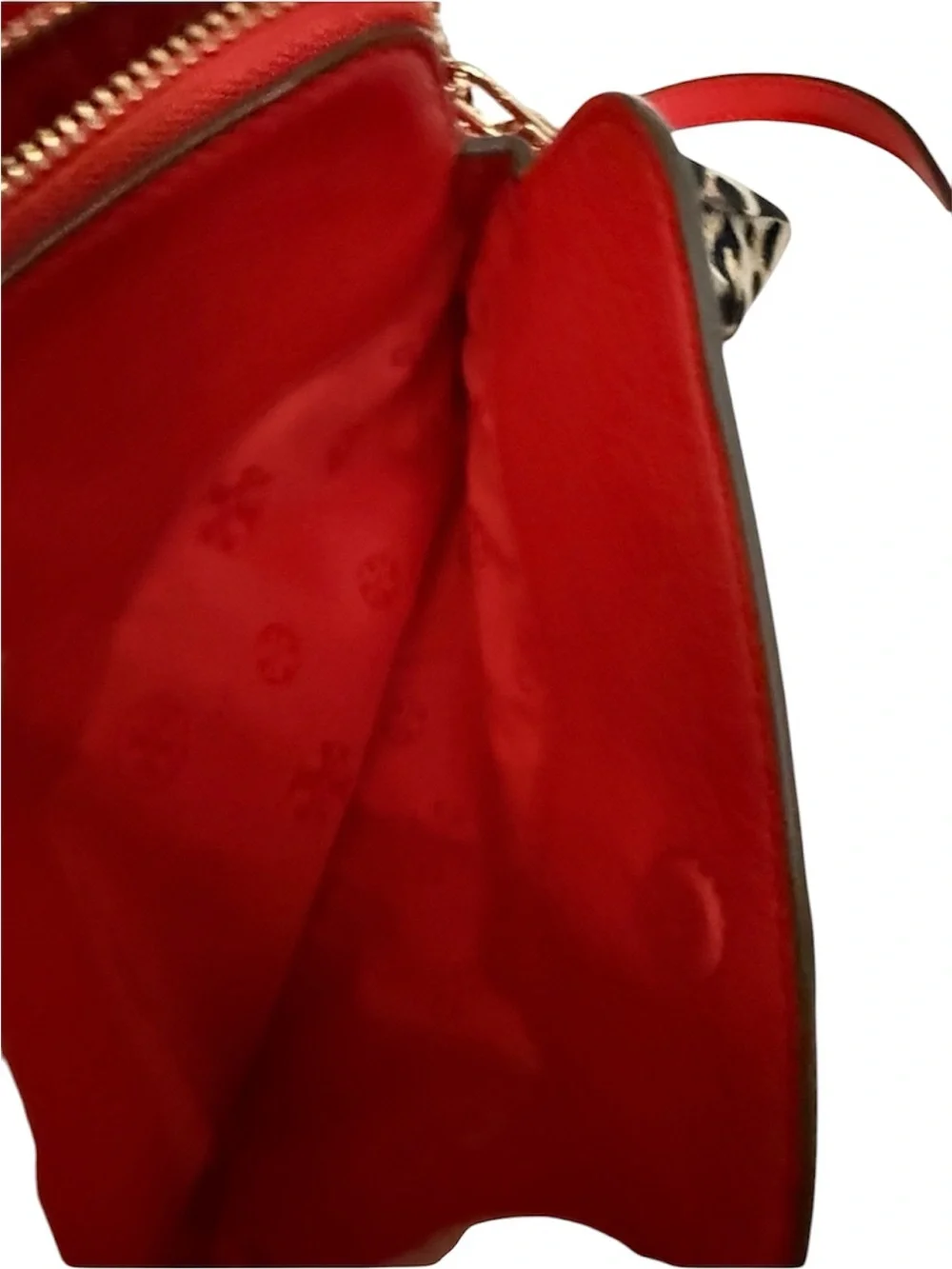 Tory Burch- Ivy Red Leather Crossbody w/ Gold & Leopard Print Interwoven Chain